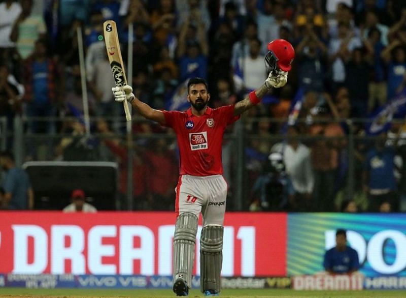 KL Rahul is celebrating his incredible hundred against Mumbai Indians. (Image Courtesy: iplt20.com/bcci)
